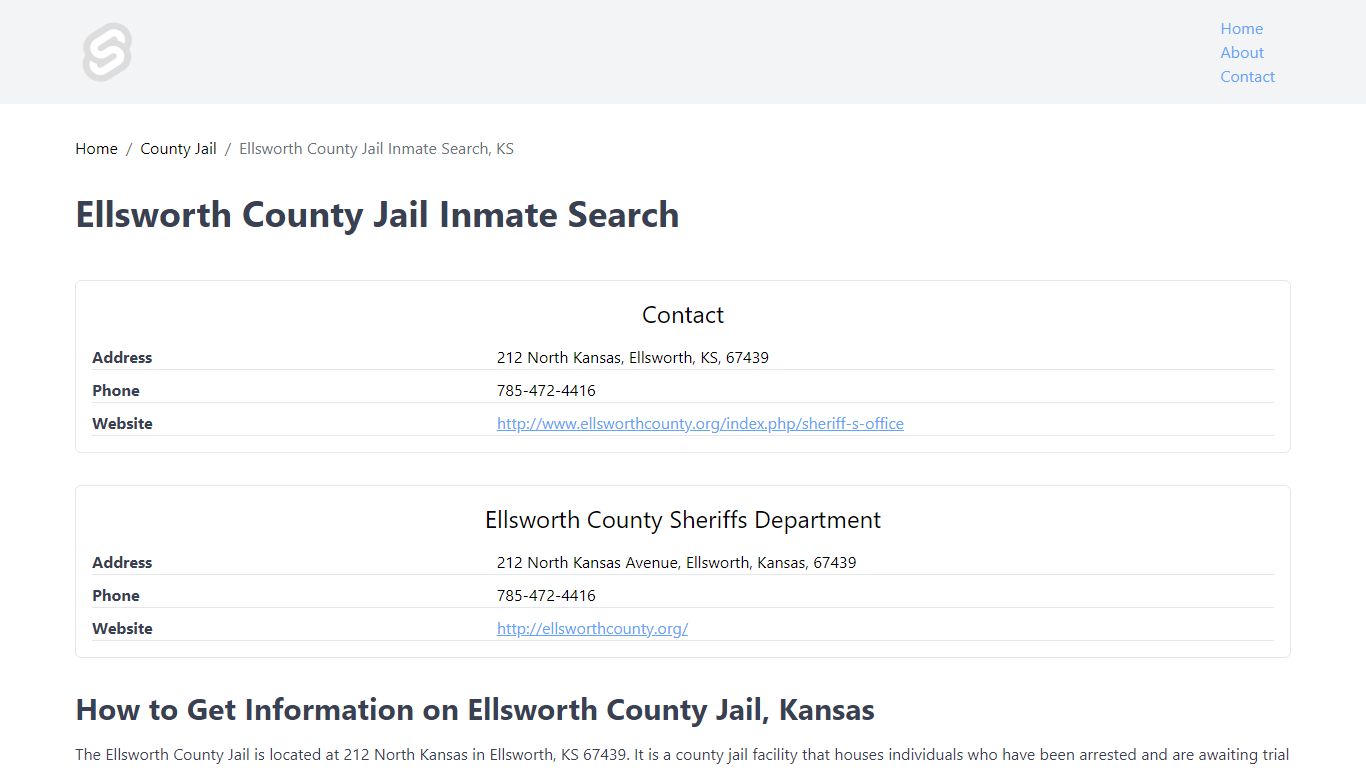Ellsworth County Jail Inmate Search, KS